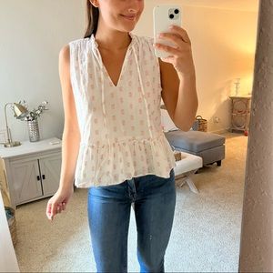 Jcrew polka dot peplum tank top - white, pink, pink sparkle - size medium